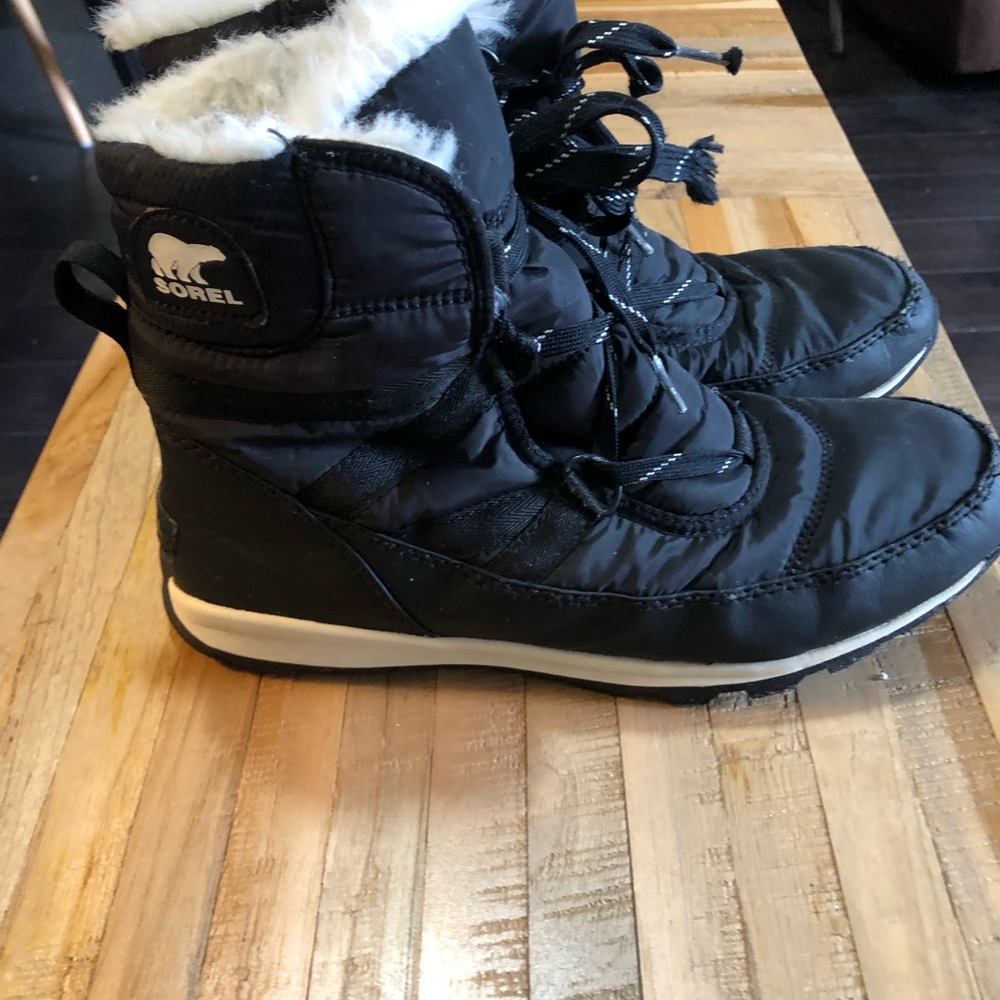 Sorel Black and White Winter Boots with Quilted Upper